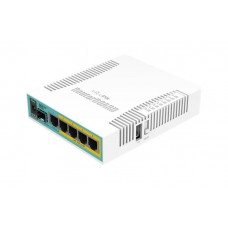 Маршрутизатор MikroTik hEX PoE with 800MHz CPU, 128MB RAM, 5x Gigabit LAN (four with PoE out), SFP, USB, RouterOS L4, plastic case and PSU