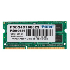 Оператвная память Patriot DDR3  4GB  1600MHz SO-DIMM (PC3-12800) CL11 1,5V (Retail) 256*8 PSD34G16002S